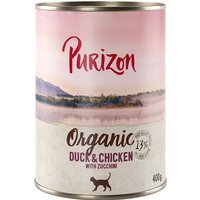 Lot Purizon Organic bio 12 x 400 g pour chat - sans céréales - canard, poulet, potiron