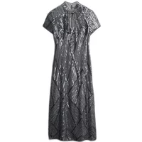 Robe mi-longue à col Mao et sequins femme Superdry