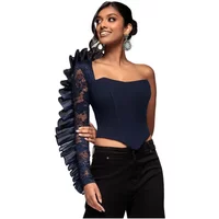 Corset asymétrique à plis éventail et volants femme Goddiva
