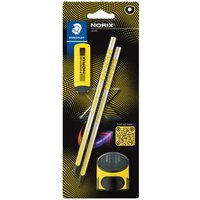 Blister Staedtler Norix® 181 2 crayons graphite + 1 taille-crayon 516 + 1 gomme 523 Jaune et Noir