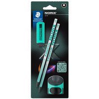 Blister Staedtler Norix® 181 2 crayons graphite + 1 taille-crayon 516 + 1 gomme 523 Vert français et Noir