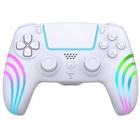 Manette sans fil Alpha Omega Players pour PS4 et PC Rainbow Led Blanc