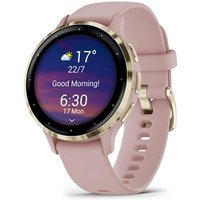 Montre connectée Garmin Venu 3S 41mm en acier Soft Gold, boîtier rose et bracelet en silicone rose
