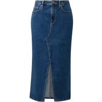 Jupe en jean mi-mollet taille haute à effet usé femme QS