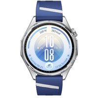 Montre connectée Huawei Watch GT 7 46 mm Bluetooth acier inoxydable Argent avec bracelet en fluoroélastomère Bleu et Blanc