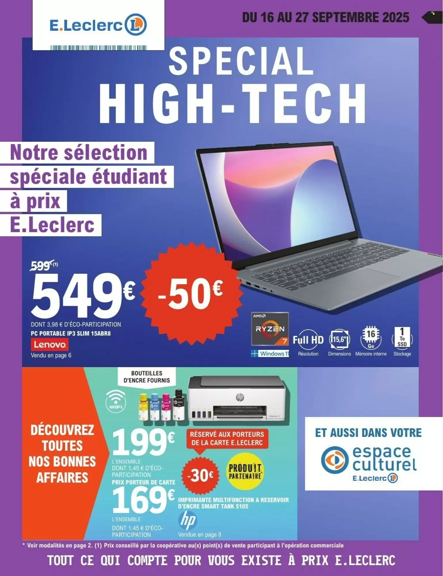 💻 Spécial High-Tech Étudiant – Offres E.Leclerc à prix mini