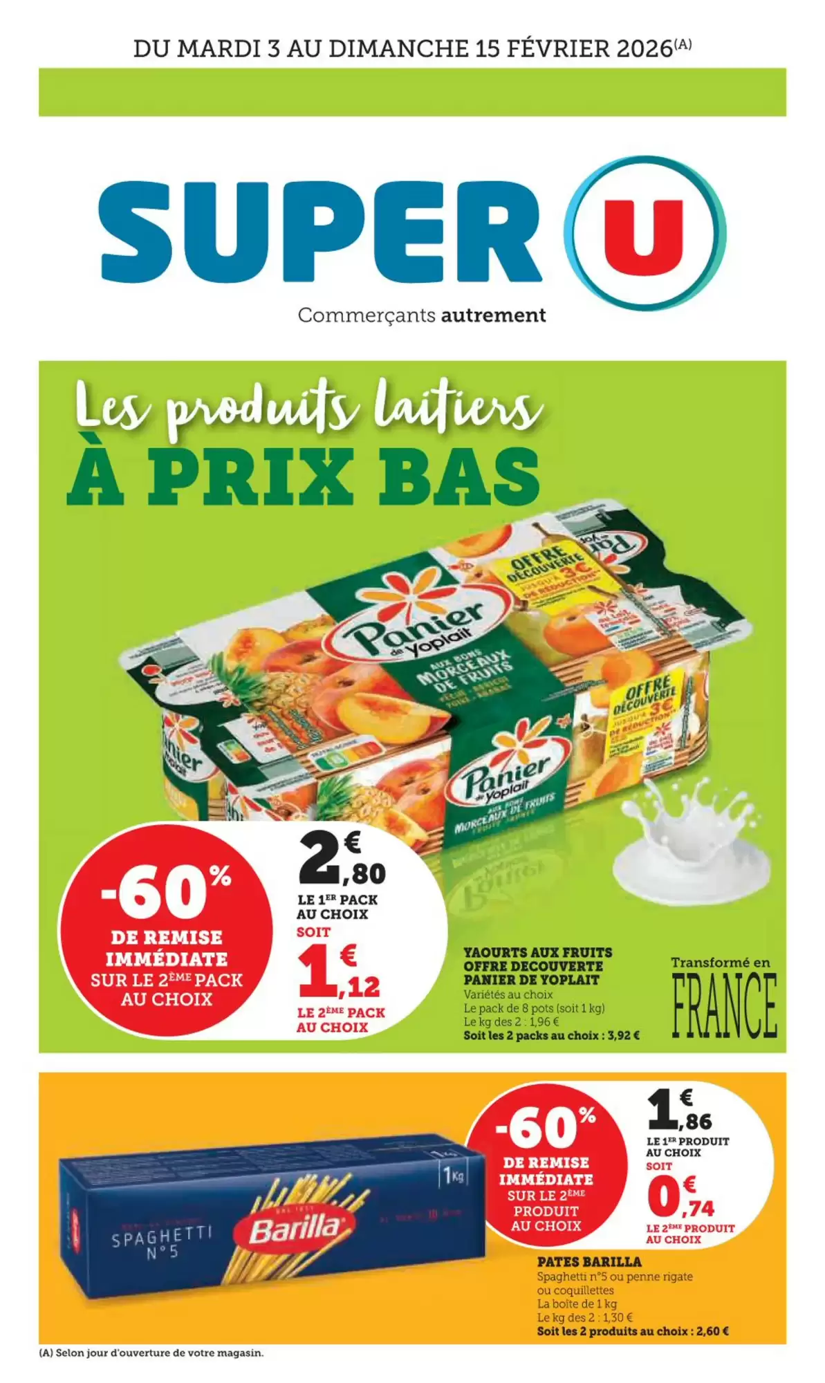 🍝Super U Prospectus : offres laitiers & pâtes – jusqu’à -60%
