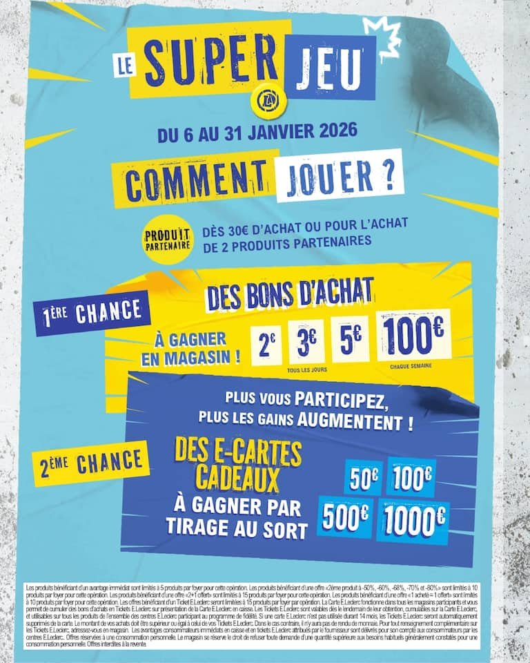 🧼Catalogue E.Leclerc : -80% sur Finish + promos jeu 2,5M€